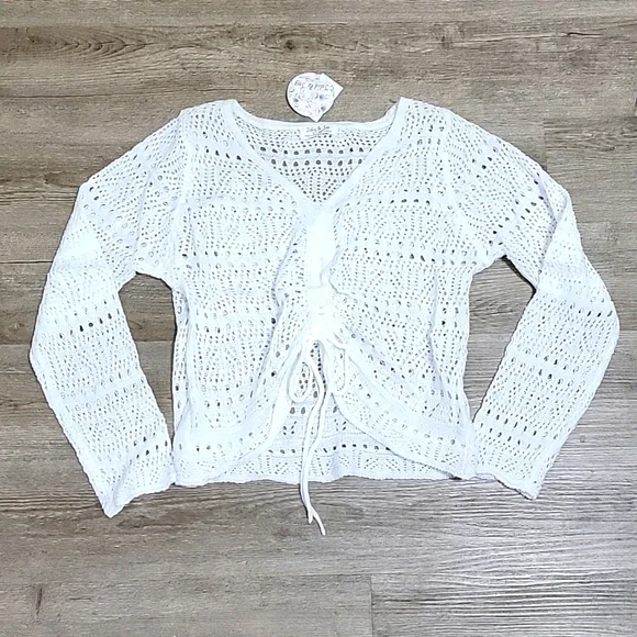 Jolie & Joy Long Sleeve Pierced Party Drawstring V Neck Loose Knit Women Sweater - Picture 1 of 3